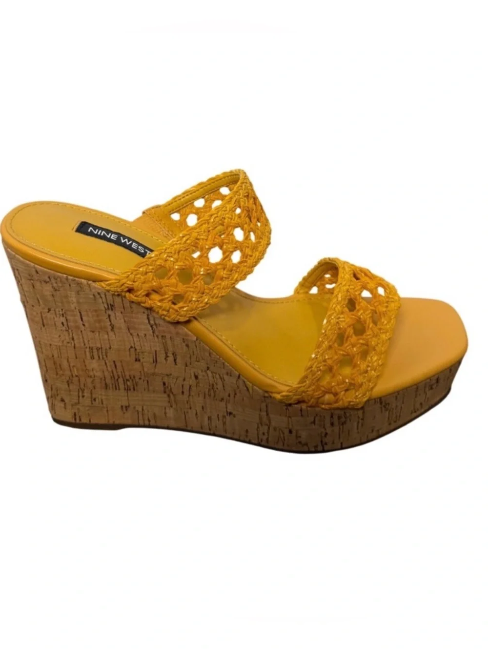 Nine West Kalani‎ Yellow Woven Cork Platform Wedge Sandals Size 8.5 New